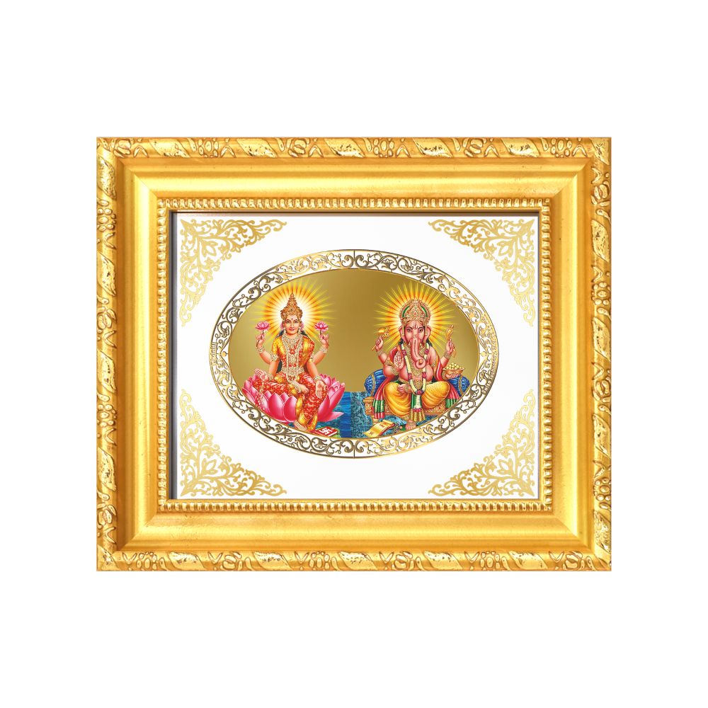 Goddess Lakshmi & Lord Ganesha Divine Prosperity & Auspicious Beginnings Royal Tabletop Frame in 24K Gold Plated Foil