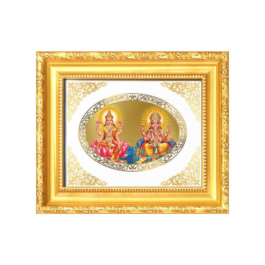 Goddess Lakshmi & Lord Ganesha Divine Prosperity & Auspicious Beginnings Royal Tabletop Frame in 24K Gold Plated Foil