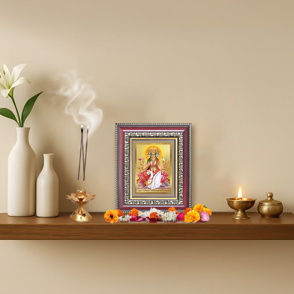 Diviniti 24K Gold Plated Gayatri Maa (Classic) Divine Table Top Frame for Home Mandir & Office Decor | Luxury Spiritual Gift
