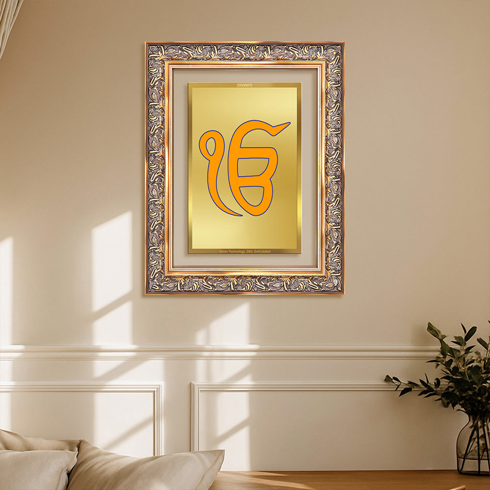 Diviniti 24K Gold Plated Ik Omkar (Classic) Divine Wall Frame for Home Mandir & Office Decor | Luxury Spiritual Gift