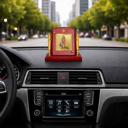24K Gold-Plated Lord Murugan MDF Car Dashboard Frame | 7.5x9 CM