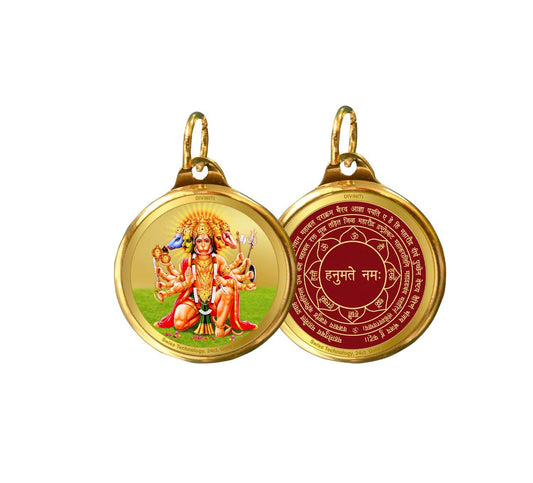 Diviniti 24K Gold Plated Lord Panchmukhi Hanuman & Yantra 28MM Double Sided Pendant For Men, Women & Kids