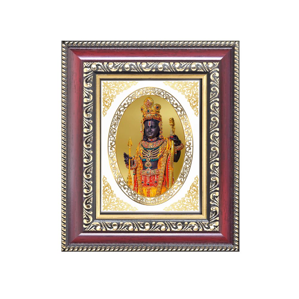Ram Lalla with Temple Arch Divine Ayodhya Sacred Child Form Royal Tabletop Frame in 24K Gold Plated Foil