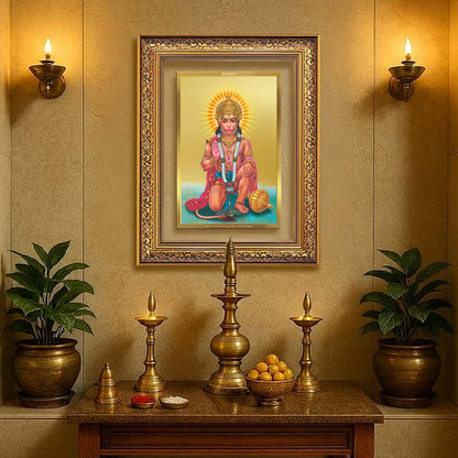 Diviniti 24K Gold Plated Ashirwad Hanuman (Classic) Divine Wall Frame for Home Mandir & Office Decor | Luxury Spiritual Gift