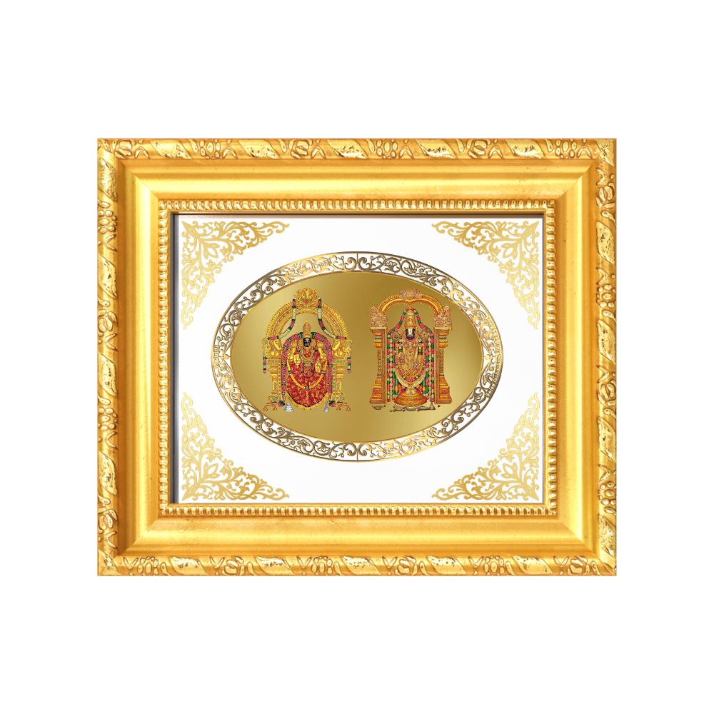 Lord Balaji & Goddess Padmavati Divine Tirupati Sacred Blessings Royal Tabletop Frame in 24K Gold Plated Foil