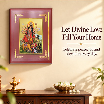 24K Gold-Plated Mahishasura Mardini MDF Frame | Premium Gift Box | 27x35 CM