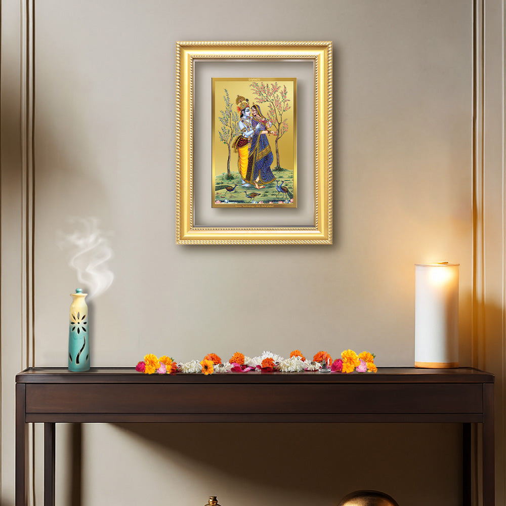 Diviniti 24K Gold Plated Radha Krishna (Classic) Divine Wall Frame for Home Mandir & Office Decor | Luxury Spiritual Gift