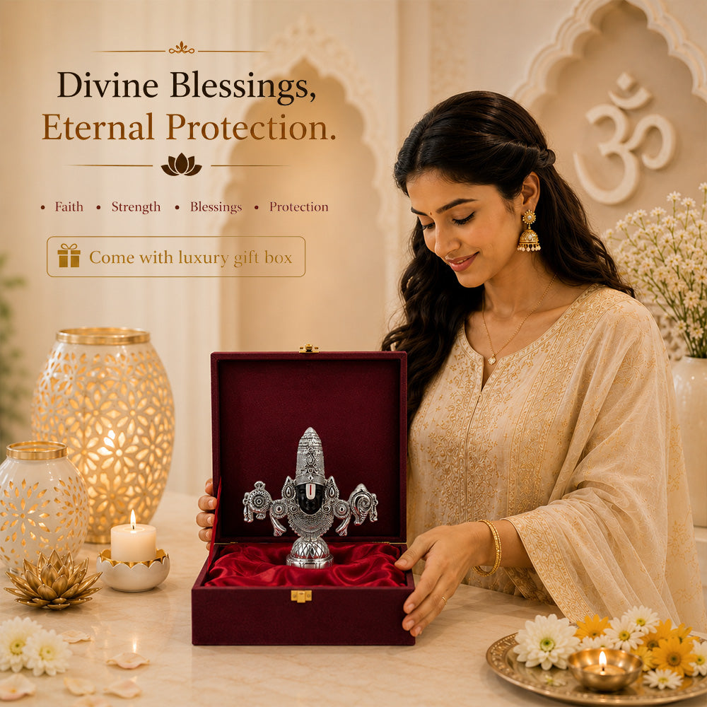 Diviniti 999 Silver Plated Antique Balaji Idol with Luxury Gift Box Décor