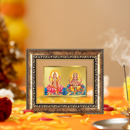 Diviniti 24K Gold Plated Lakshmi Ganesha Divine Table Top Frame for Home Mandir & Office Decor | Luxury Spiritual Gift