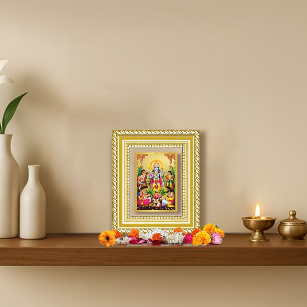Diviniti 24K Gold Plated Satyanarayan Divine Table Top Frame for Home Mandir & Office Decor | Luxury Spiritual Gift