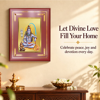 24K Gold-Plated Lord Shiv Ji MDF Frame | Premium Gift Box | 27x35 CM