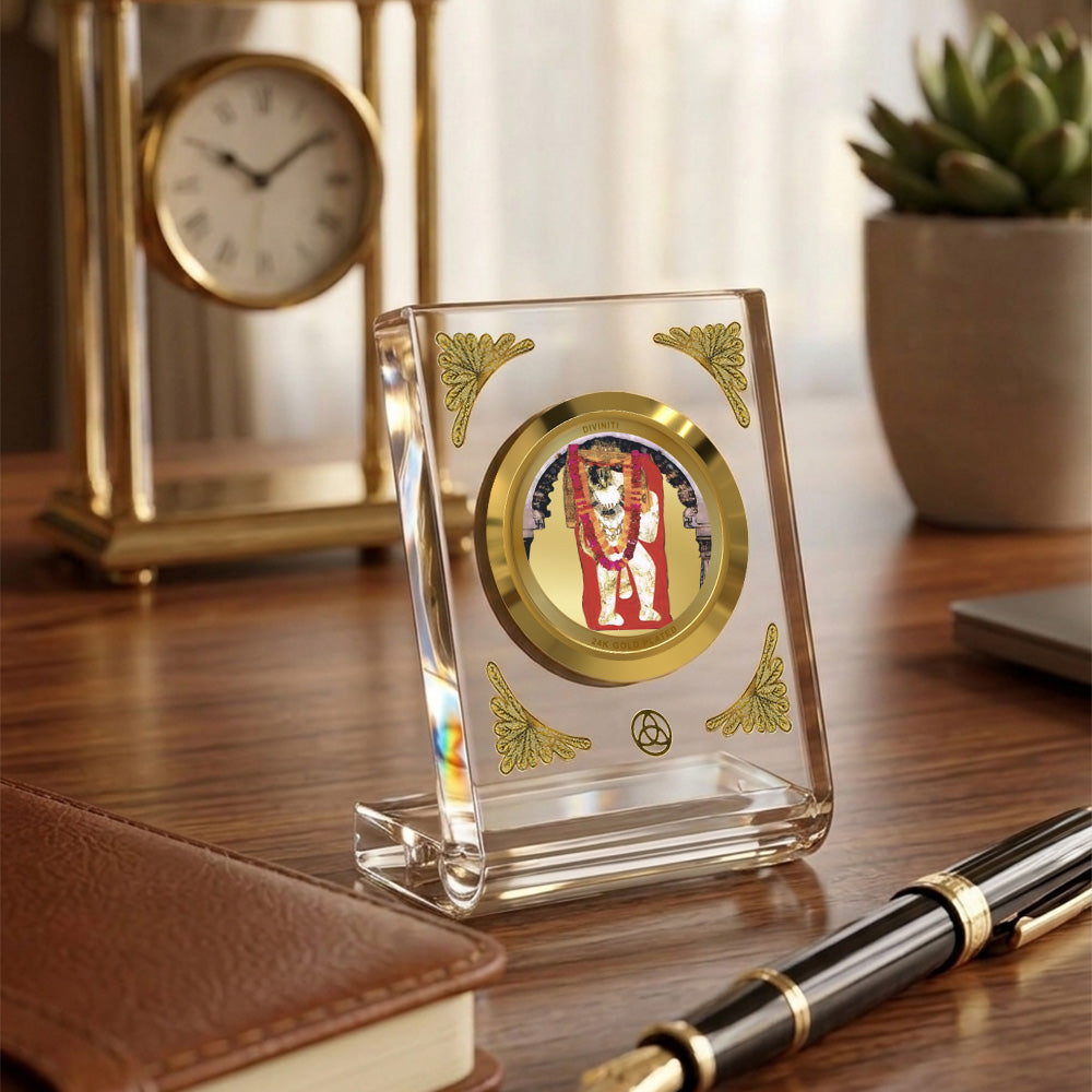 Diviniti 24K Gold Plated Mehndipur Balaji Acrylic Car Dashboard Frame | Protection, Strength & Divine Blessings for Car, Home, Tabletop & Puja Room | Faith & Positivity (ACF1CH)