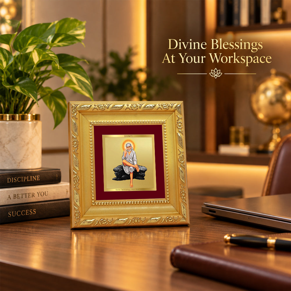 24K Gold-Plated Sai Baba Frame | Premium Gift Box | 10x10 CM