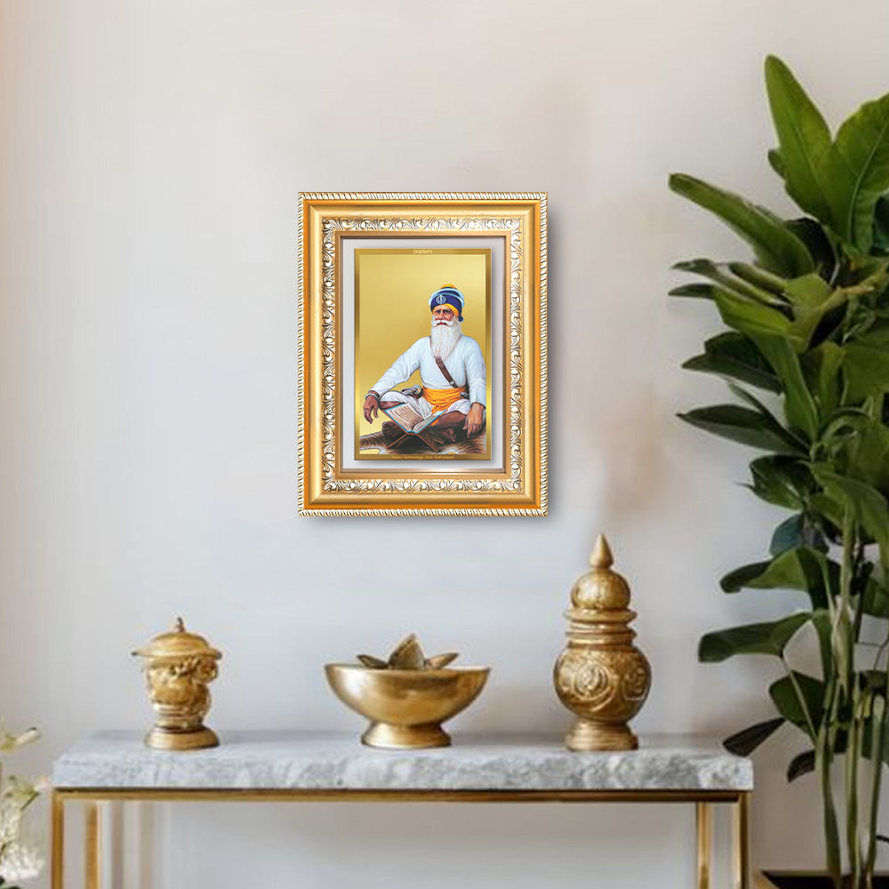 Diviniti 24K Gold Plated Baba Deep Singh Sacred Sikh Wall Frame for Home Decor & Office Ambiance | Premium Spiritual Gift