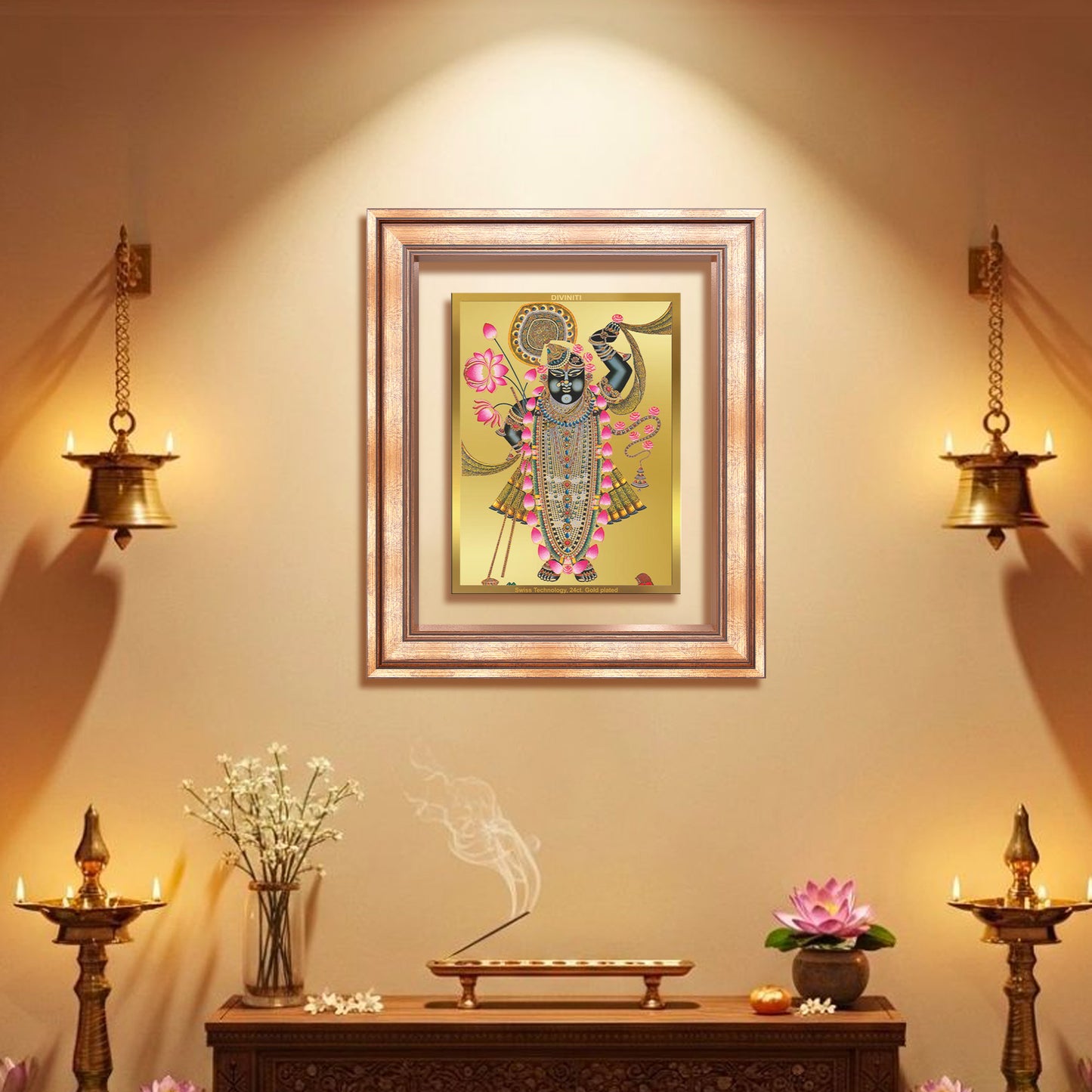 Diviniti 24K Gold Plated Shrinath Ji (Classic) Divine Wall Frame for Home Mandir & Office Decor | Luxury Spiritual Gift