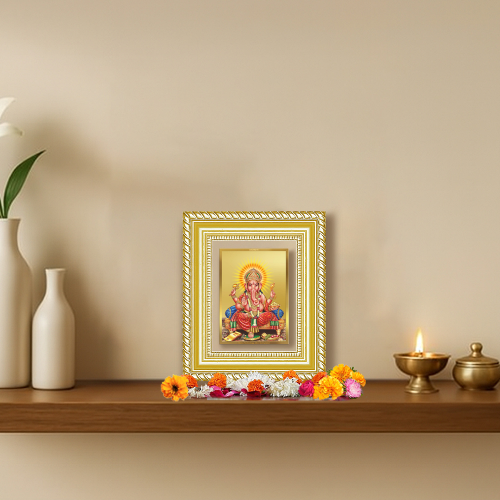 Diviniti 24K Gold Plated Ganesha Divine Table Top Frame for Home Mandir & Office Decor | Luxury Spiritual Gift