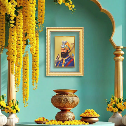 Diviniti 24K Gold Plated Guru Gobind Singh Ji (Classic) Sacred Sikh Wall Frame for Home Decor & Office Ambiance | Premium Spiritual Gift