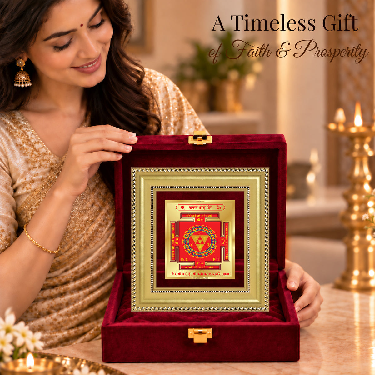 24K Gold-Plated Kanakdhara Yantra Frame | Premium Gift Box | 12x11 CM