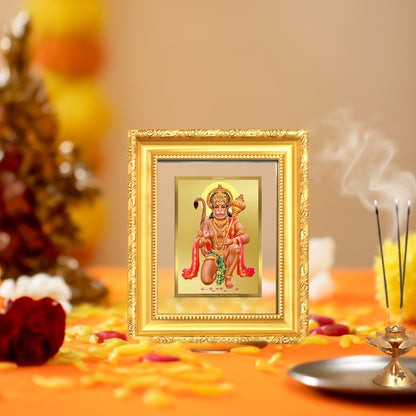 Diviniti 24K Gold Plated Hanuman With Blessings |Divine Table Top Frame for Home Mandir & Office Decor | Luxury Spiritual Gift