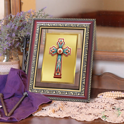 Diviniti 24K Gold Plated Holy Cross (Classic) Divine Wall and Table Top Frame for Home Mandir & Office Decor | Luxury Spiritual Gift