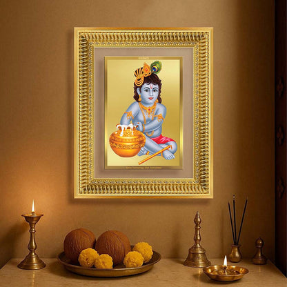 Diviniti 24K Gold Plated Bal Gopal Divine Wall Frame for Home Mandir & Office Decor | Luxury Spiritual Gift