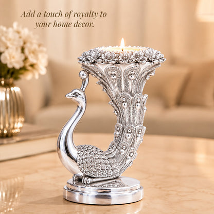 999 Silver-Plated Peacock Candle Holder Pair | Premium Gift Box | 10x8 CM