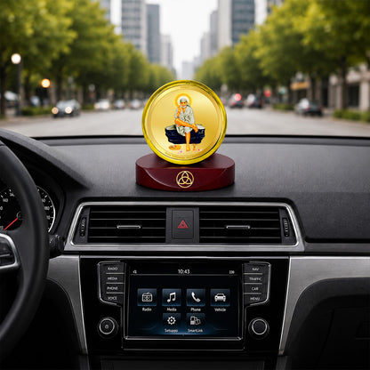 24K Gold-Plated Sai Baba Car Dashboard Frame | 5x5 CM