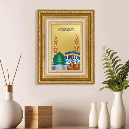 Diviniti 24K Gold Plated Mecca Madina (Classic) Divine Wall Frame for Home Mandir & Office Decor | Luxury Spiritual Gift