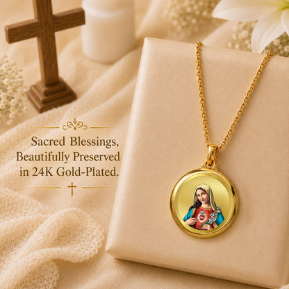 Diviniti 24K Double sided Gold Plated Pendant Mother Merry and Holy Cross|28 MM Flip Coin