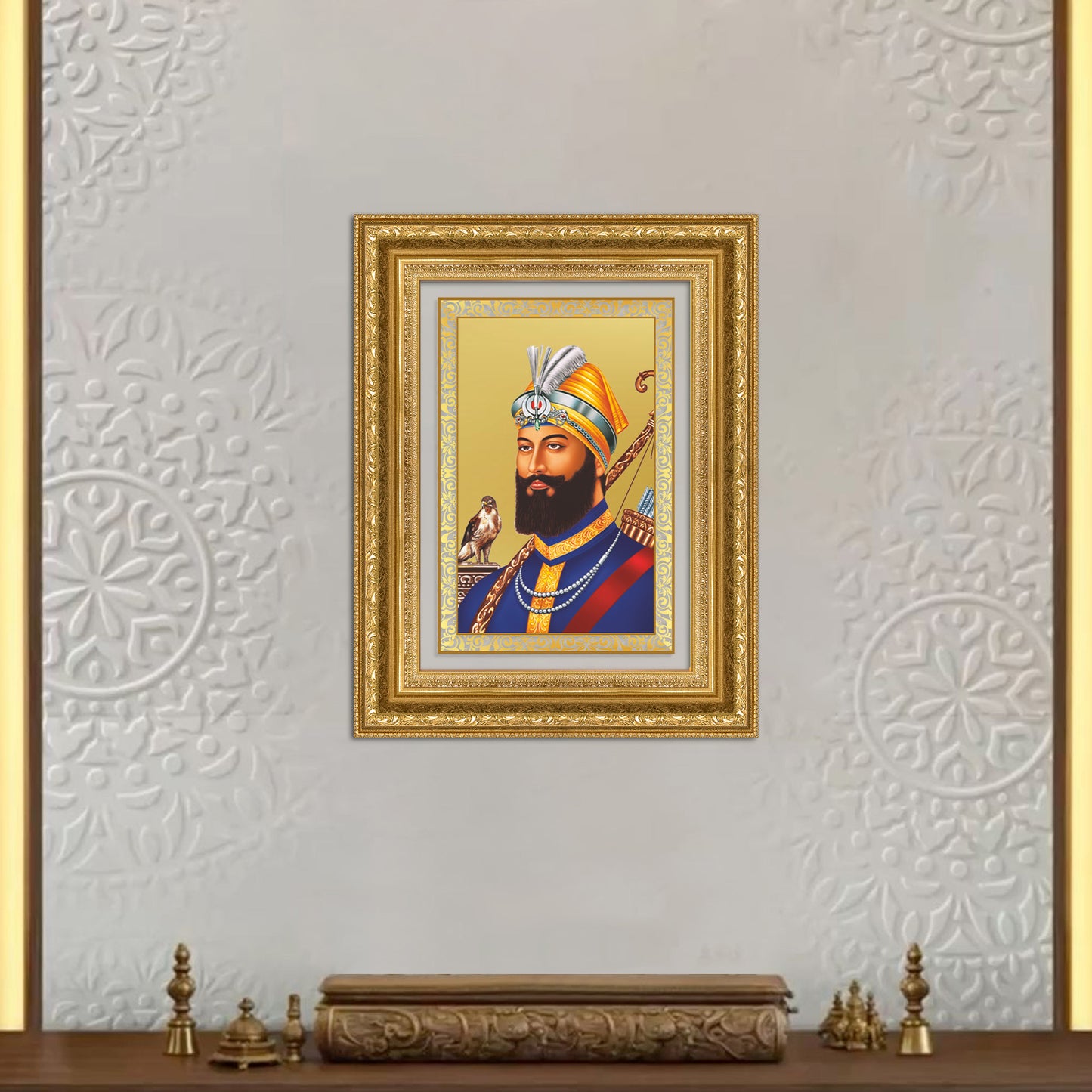 Diviniti 24K Gold Plated Guru Gobind Singh Ji (Classic) Sacred Sikh Wall Frame for Home Decor & Office Ambiance | Premium Spiritual Gift