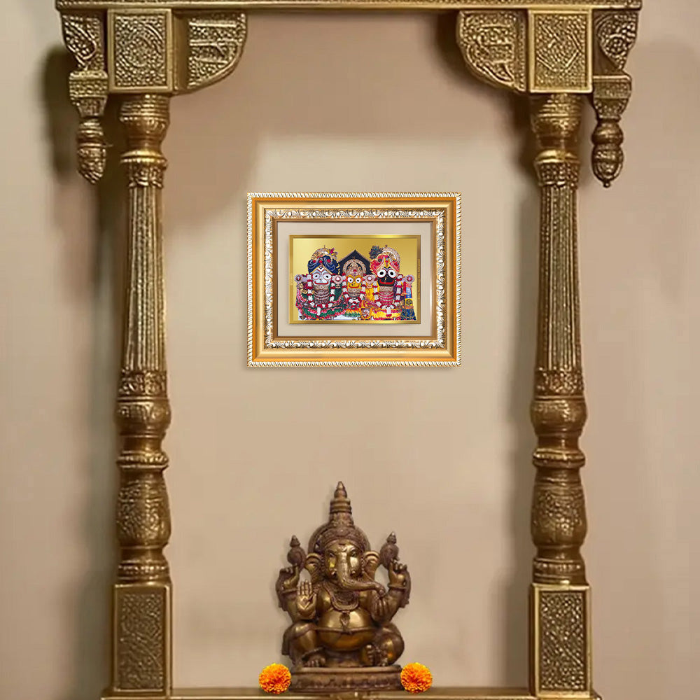 Diviniti 24K Gold Plated Jagannath Subhadra Balabhadra (Classic) Divine Wall and Table Top Frame for Home Mandir & Office Decor | Luxury Spiritual Gift