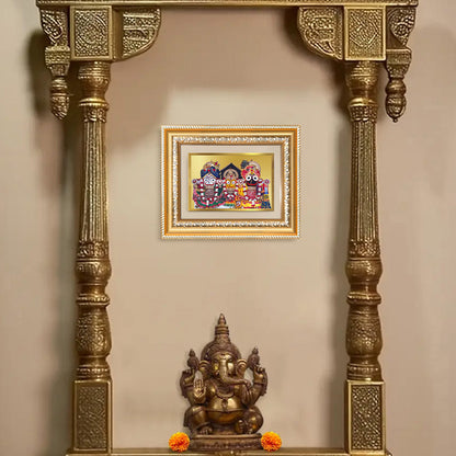 Diviniti 24K Gold Plated Jagannath Subhadra Balabhadra (Classic) Divine Wall and Table Top Frame for Home Mandir & Office Decor | Luxury Spiritual Gift