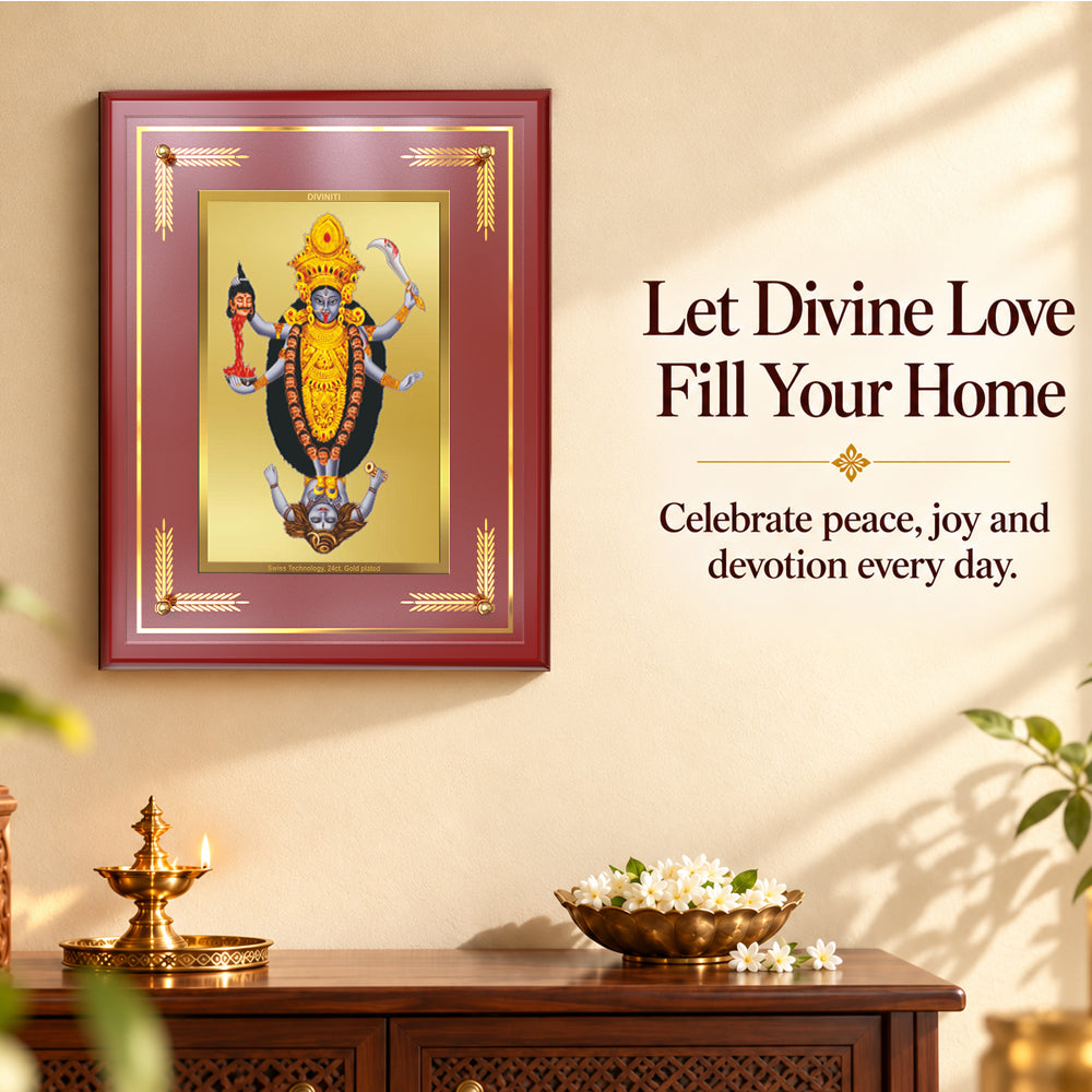 24K Gold-Plated Maa Kali MDF Frame | Premium Gift Box | 27x35 CM