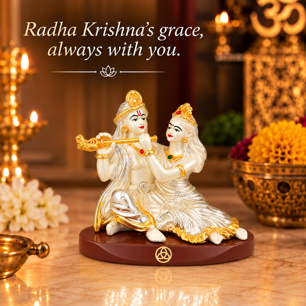 DIVINITI 999 Silver-Plated Radha Krishna Idol | Car & Home Decor | Gift Box | 6x9 CM