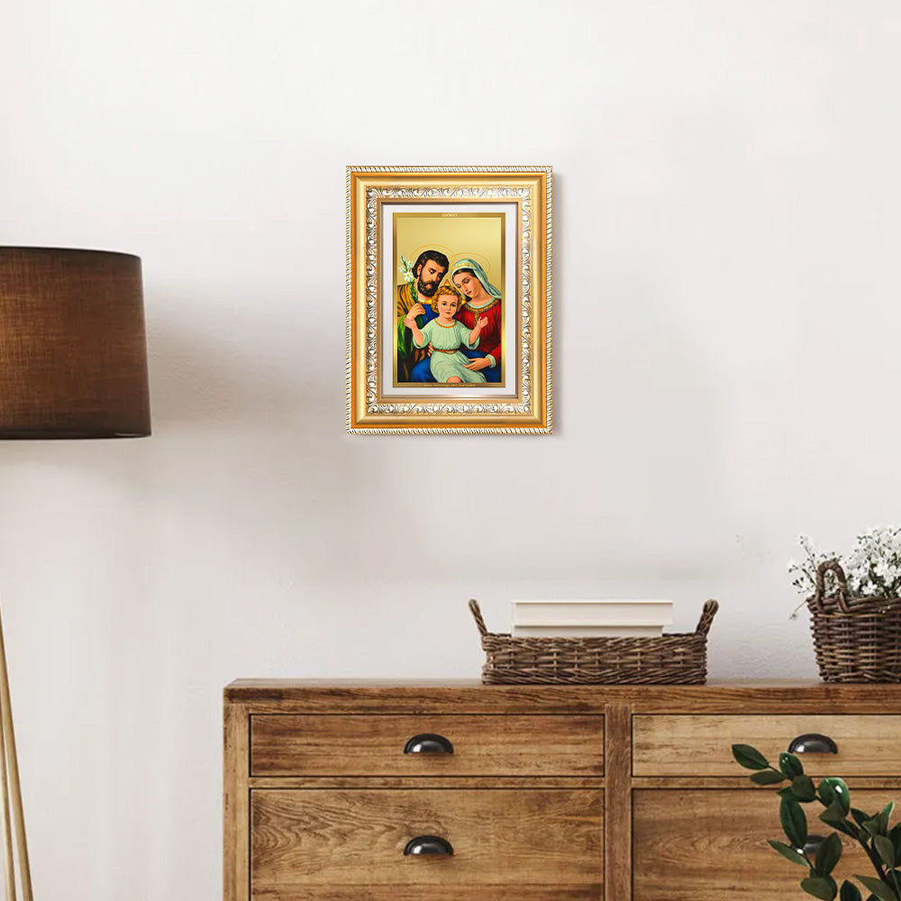 Diviniti 24K Gold Plated Holy Family (Classic) Divine Wall Frame for Home Mandir & Office Decor | Luxury Spiritual Gift