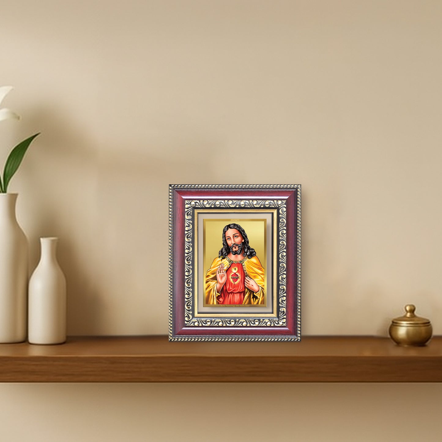 Diviniti 24K Gold Plated Jesus Christ (Classic) Divine Table Top Frame for Home Mandir & Office Decor | Luxury Spiritual Gift