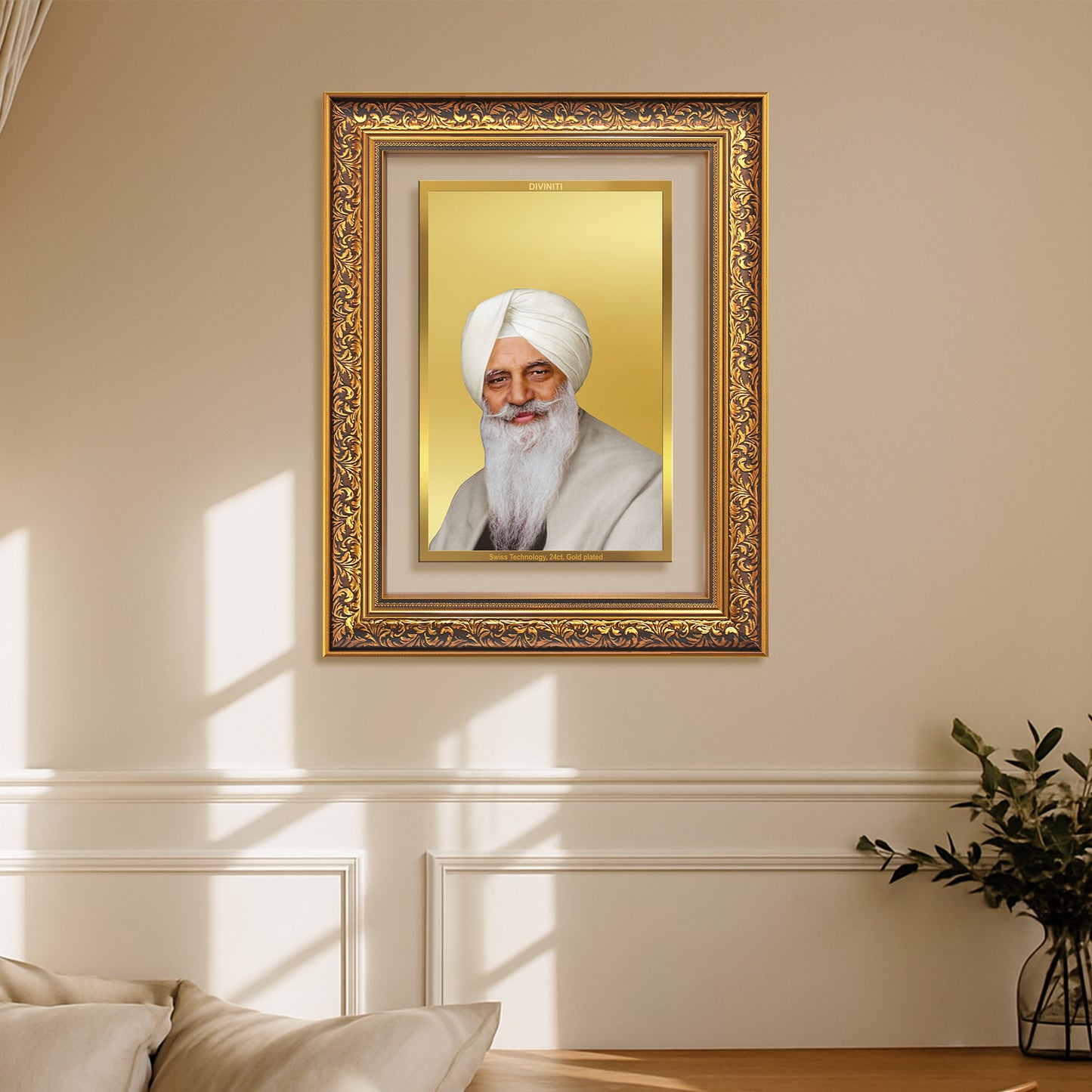 Baba Gurinder Singh Ji Maharaj | Spiritual Master of Radha Soami Satsang Beas Wall Mount Photo Frame in 24K Gold Plated Foil