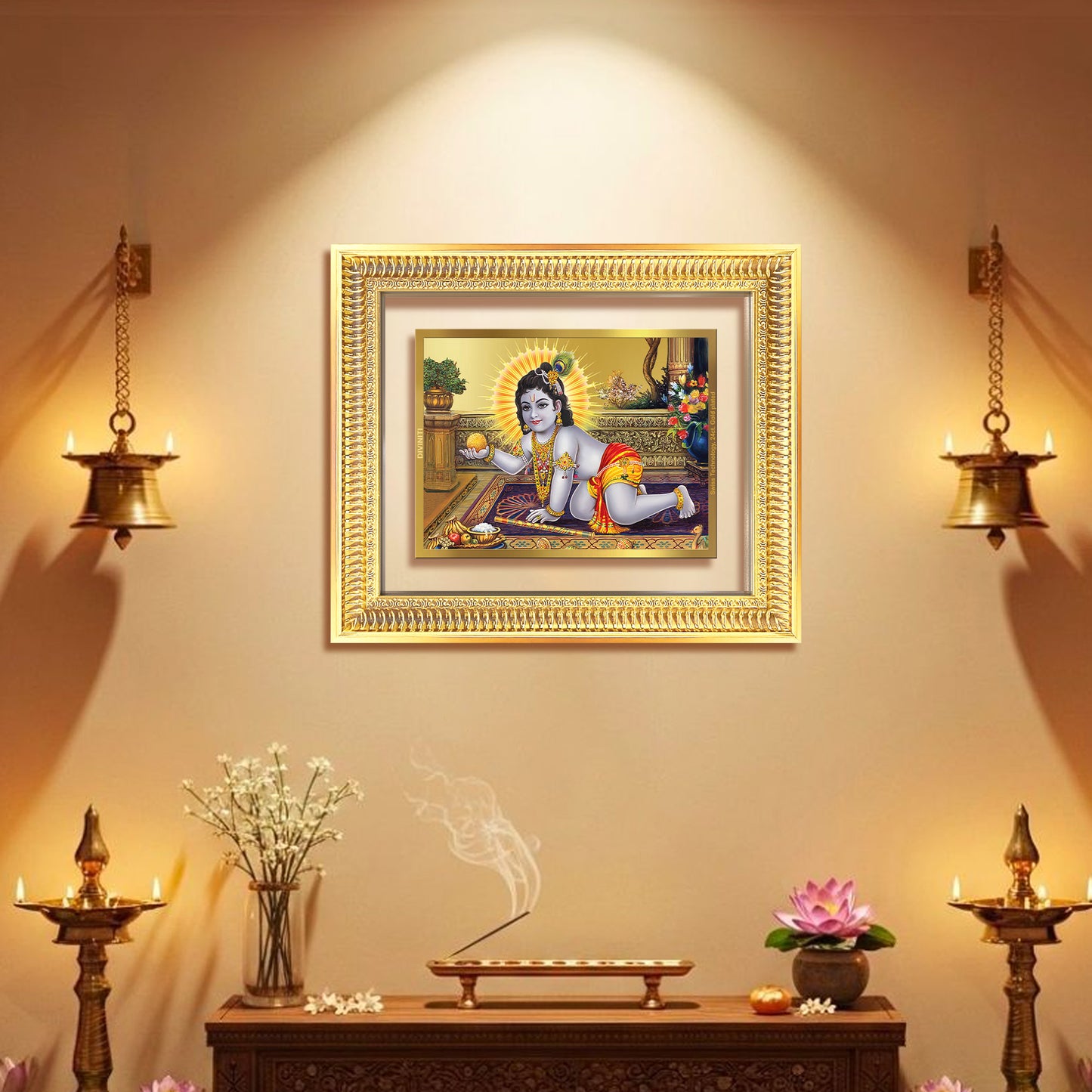 Diviniti 24K Gold Plated Laddu Gopal (Classic) Divine Wall Frame for Home Mandir & Office Decor | Luxury Spiritual Gift