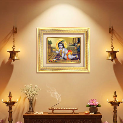 Diviniti 24K Gold Plated Laddu Gopal (Classic) Divine Wall Frame for Home Mandir & Office Decor | Luxury Spiritual Gift
