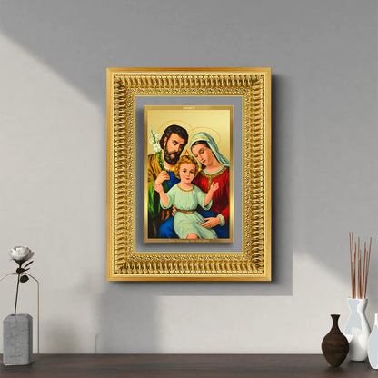 Diviniti 24K Gold Plated Holy Family (Classic) Divine Wall Frame for Home Mandir & Office Decor | Luxury Spiritual Gift