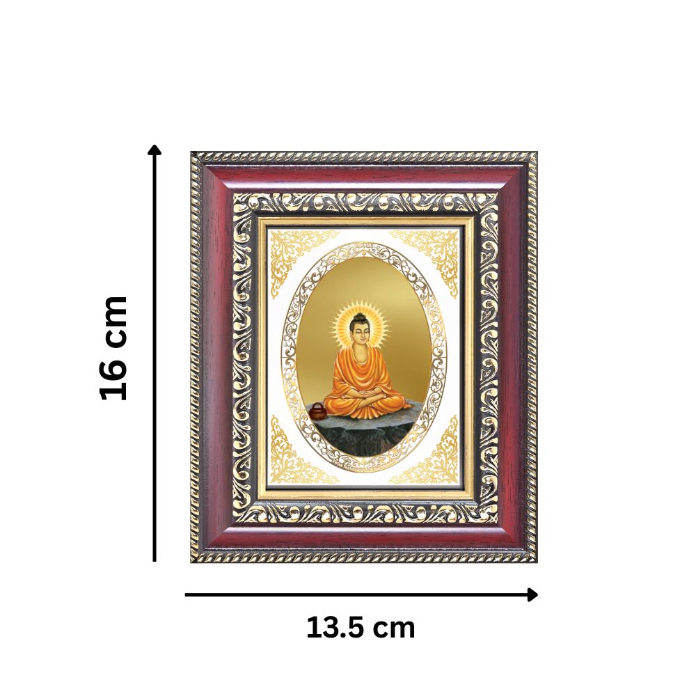 Lord Buddha Divine Peace & Enlightenment Sacred Spiritual Royal Tabletop Frame in 24K Gold Plated Foil