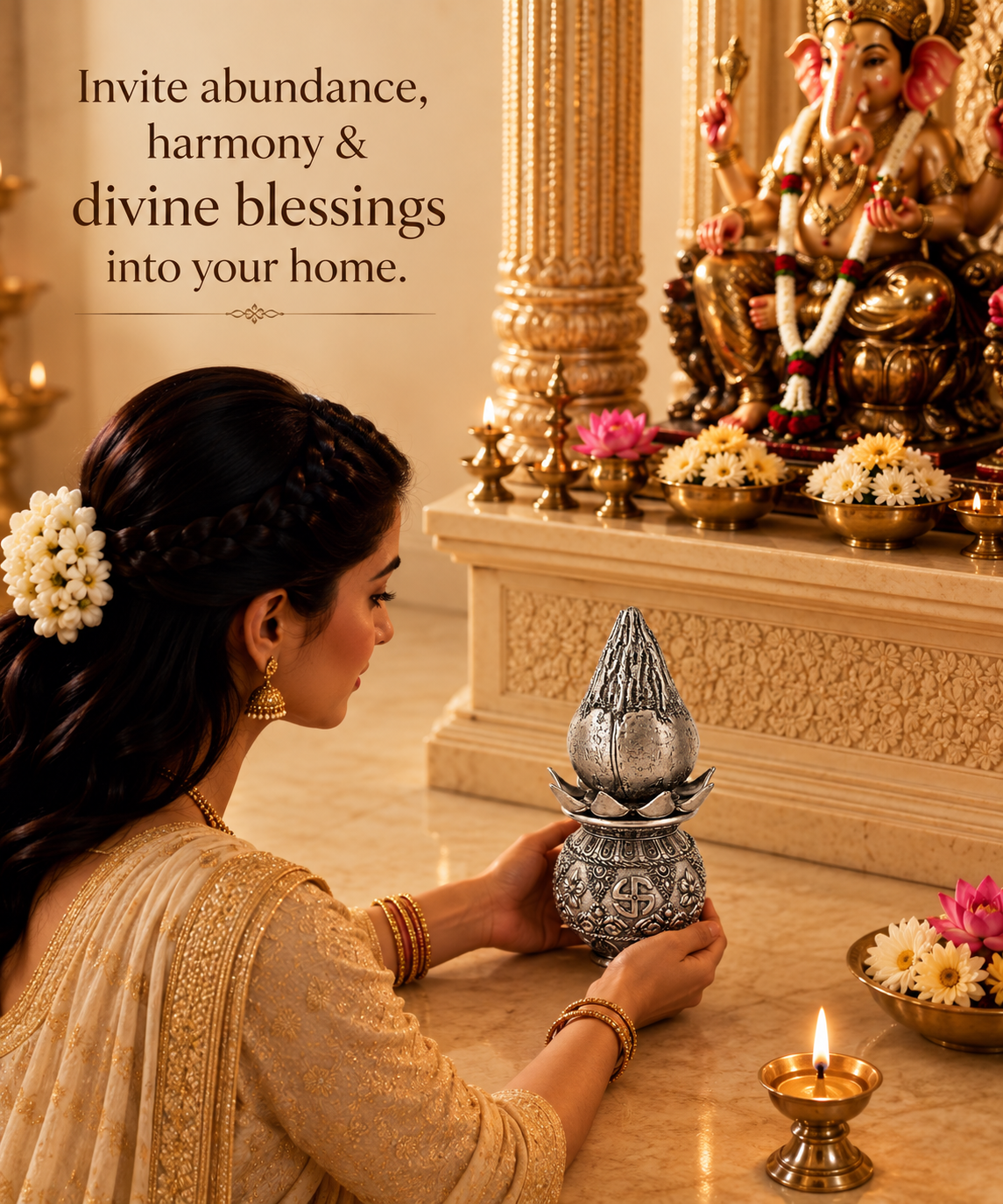 999 Silver-Plated Antique Lakshmi Kalash with Coconut | Gift Box | 16x8 CM