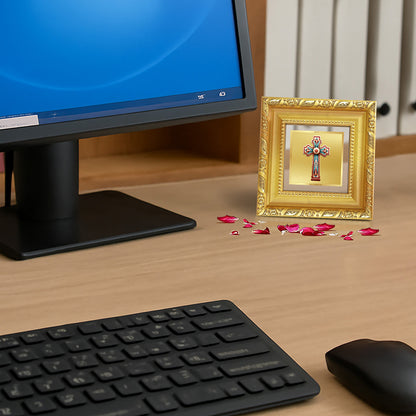 Diviniti Holy Cross Tabletop Photo Frame in 24K Gold Plated Foil | Faith, Hope & Divine Blessings | DG103S1A (10x10 CM)