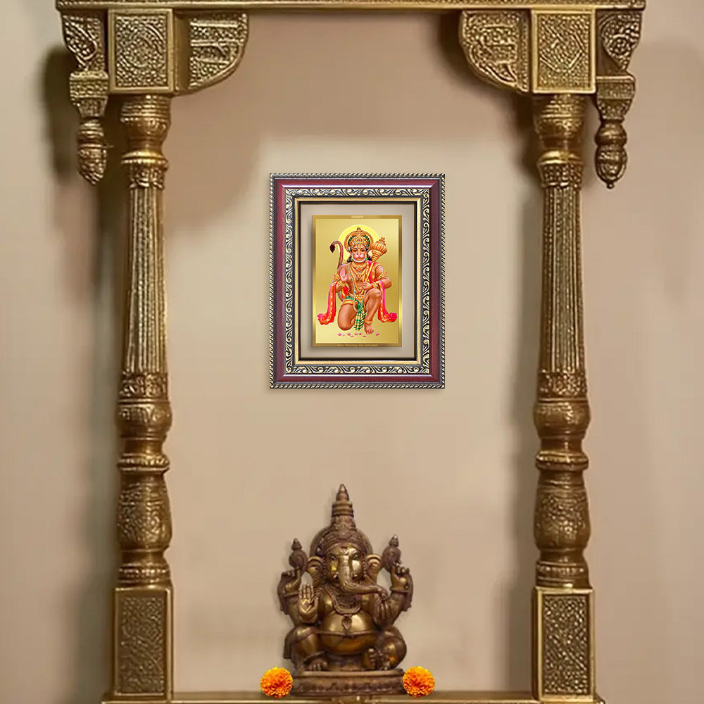 Diviniti 24K Gold Plated Ashirwad Hanuman (Classic) Divine Wall and Table Top Frame for Home Mandir & Office Decor | Luxury Spiritual Gift