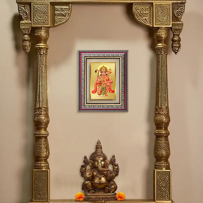 Diviniti 24K Gold Plated Ashirwad Hanuman (Classic) Divine Wall and Table Top Frame for Home Mandir & Office Decor | Luxury Spiritual Gift