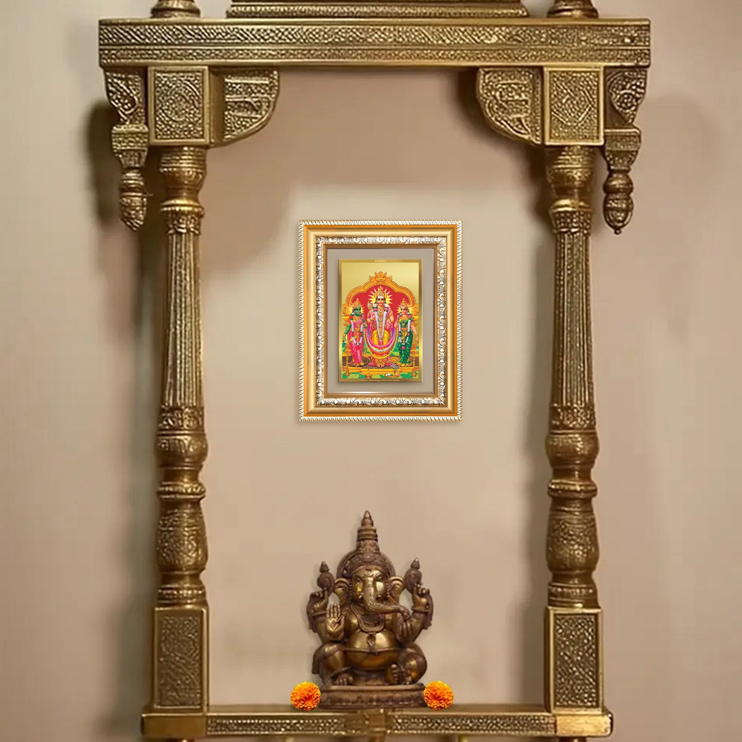 Diviniti 24K Gold Plated Murugan Velli (Classic) Divine Wall and Table Top Frame for Home Mandir & Office Decor | Luxury Spiritual Gift