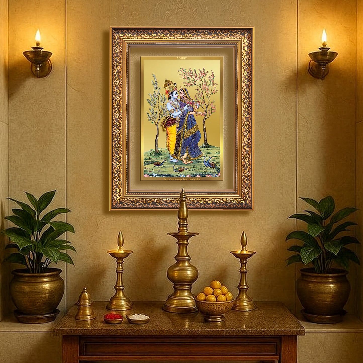 Diviniti 24K Gold Plated Radha Krishna (Classic) Divine Wall Frame for Home Mandir & Office Decor | Luxury Spiritual Gift