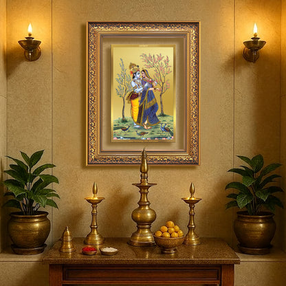Diviniti 24K Gold Plated Radha Krishna (Classic) Divine Wall Frame for Home Mandir & Office Decor | Luxury Spiritual Gift