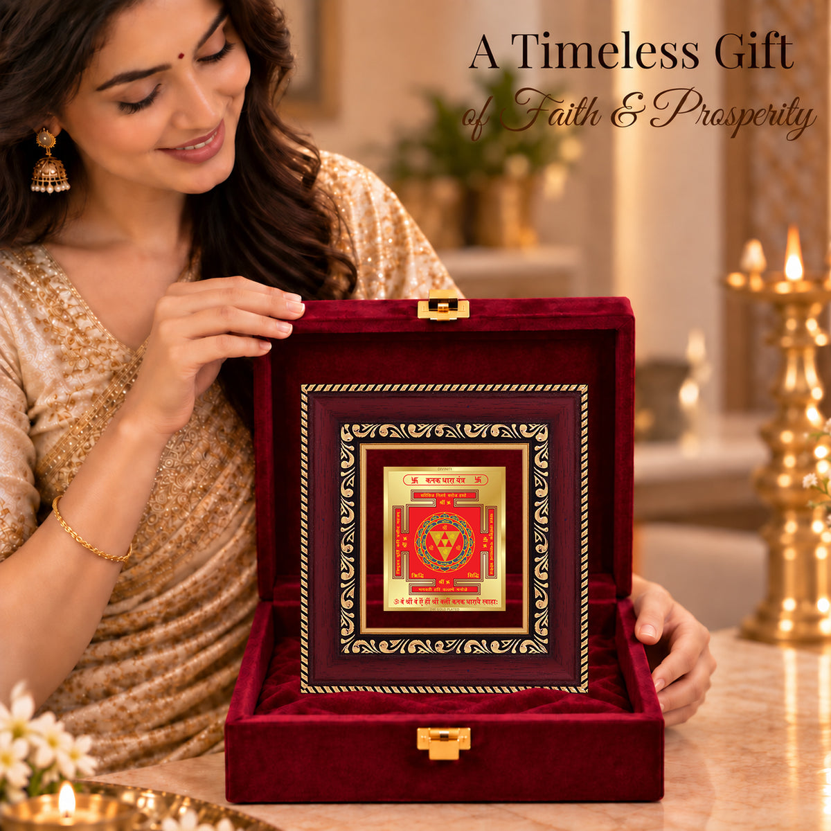 24K Gold-Plated Kanakdhara Yantra Frame | Premium Gift Box | 12x11 CM
