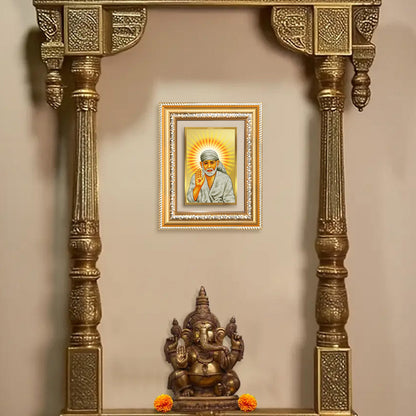 Diviniti 24K Gold Plated Sai Baba With Blessings (Classic) Divine Wall and Table Top Frame for Home Mandir & Office Decor | Luxury Spiritual Gift